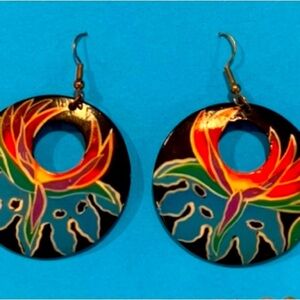 Vintage Bird of Paradise Tropical Flower Earrings